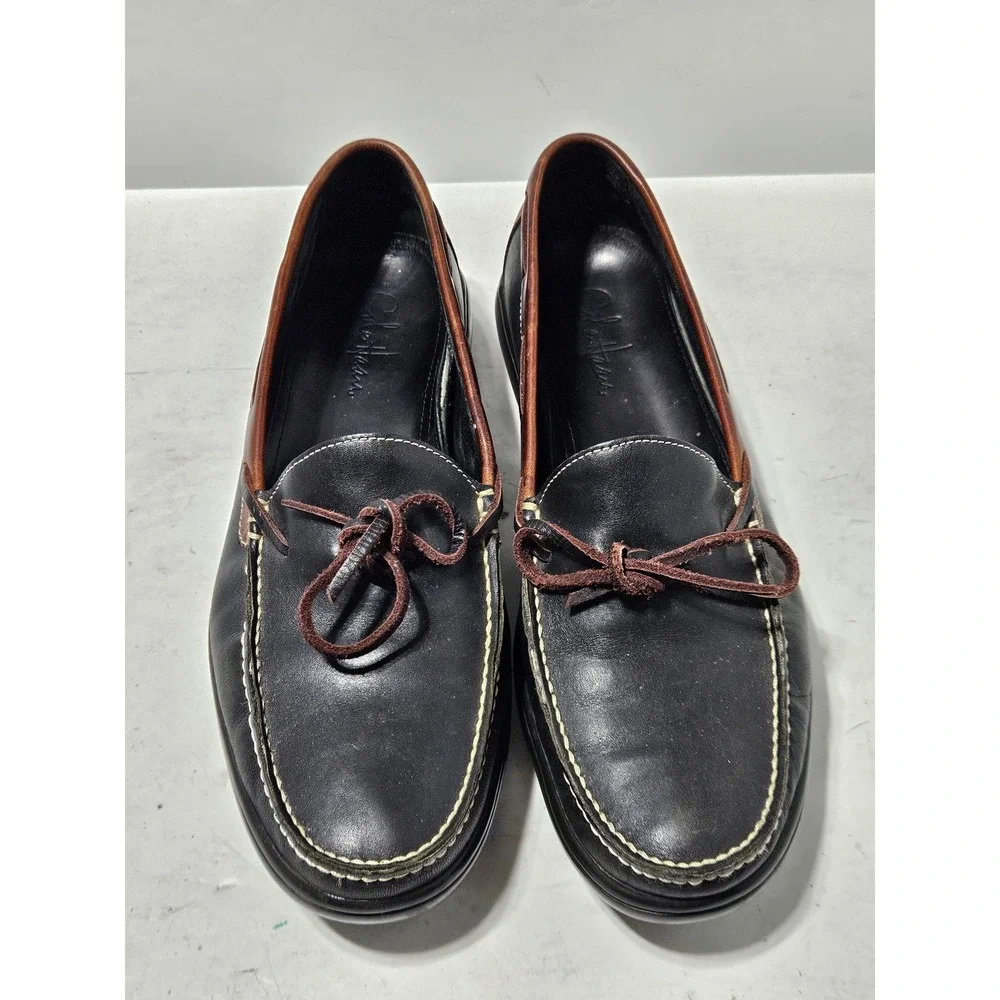 Cole Haan Loafers Mens 11M Black Brown Leather Bow Boat Shoes C08940